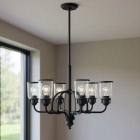 Black Six Light Dimmable Chandelier With Shades