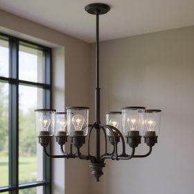 Bronze Six Light Dimmable Chandelier With Shades