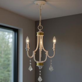 White Three Light Dimmable Chandelier With Shades