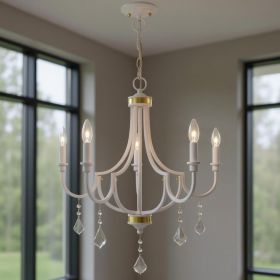 White Five Light Dimmable Chandelier With Shades