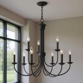 Black Nine Light Dimmable Chandelier With Shades