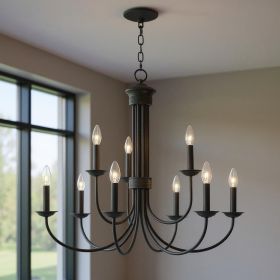 Bronze Nine Light Dimmable Chandelier With Shades