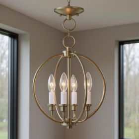 Brass And White Four Light Metal Dimmable Chandelier With Shades