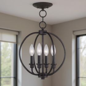 Bronze Four Light Metal Dimmable Chandelier With Shades