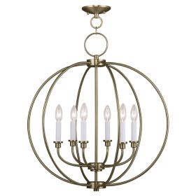 Brass Six Light Metal Dimmable Chandelier With Shades