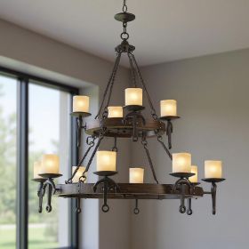 Twelve Light Resin Dimmable Chandelier With Shades