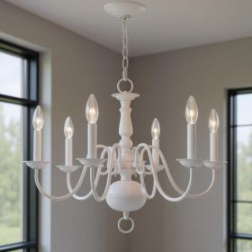 White Six Light Dimmable Chandelier With Shades