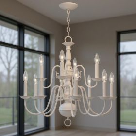 White Twelve Light Dimmable Chandelier With Shades