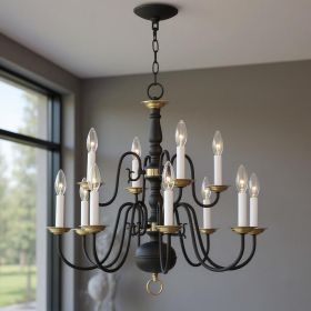 Black Twelve Light Dimmable Chandelier With Shades