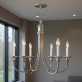Nickel Six Light Metal Dimmable Chandelier With Shades