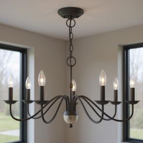 Black Seven Light Dimmable Chandelier With Shades