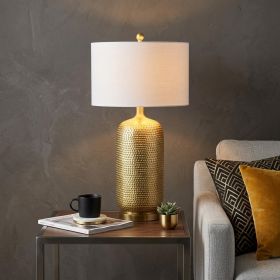 30" Gold Round Table Lamp With Drum Shade