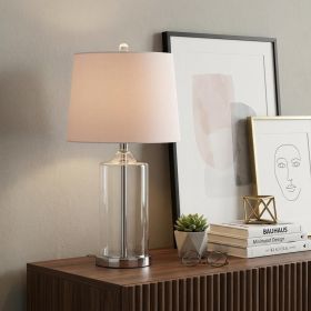 25" Silver Bedside Lamp With Drum Shade