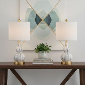 Set of Two 21" Gold Gourd Desk Lamps With Drum Shades