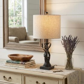 21" Black Antlers Table Lamp With Drum Shade