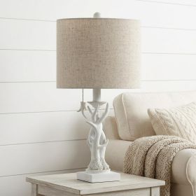 21" Antiqued White Antlers Desk Lamp With Drum Shade