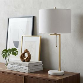 25" Brass And White Round Table Lamp With Drum Shade