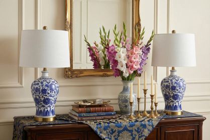 Set of Two 26" Gold Novelty Table Lamps With Globe Shades