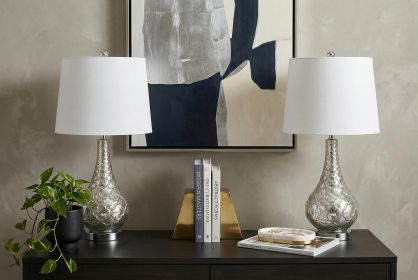 Set of Two 26" Silver Novelty Table Lamps With Drum Shades