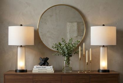 Set of Two 26" Antiqued Bronze Lighthouse Table Lamps With Drum Shades