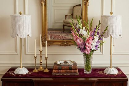 Set of Two 28" White Table Lamps With Drum Shades