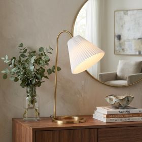 22" Gold Ribbed Swing Arm Geometric Arched Lamp With Empire Shade