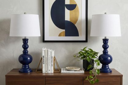 Set of Two 29" Blue Novelty Table Lamps With Drum Shades