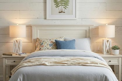 Set of Two 22" White Table Lamps With Drum Shades