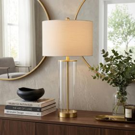 29" Gold Table Lamp With Drum Shade