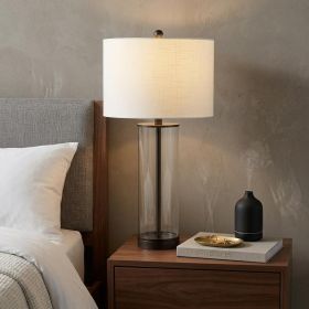 29" Antiqued Bronze Table Lamp With Drum Shade