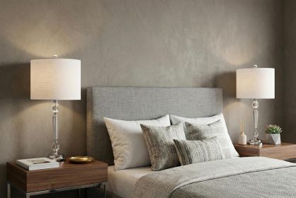 Set of Two 27" Clear And Silver Bedside Lamps With Drum Shades