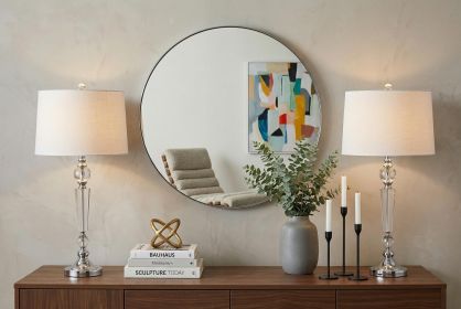 Set of Two 31" Clear And Silver Table Lamps With Drum Shades