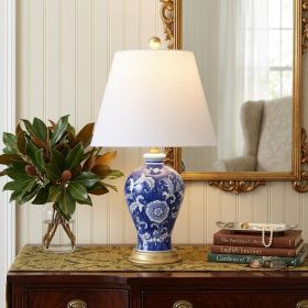 24" Blue Gold And White Urn Bedside Lamp With Empire Shade