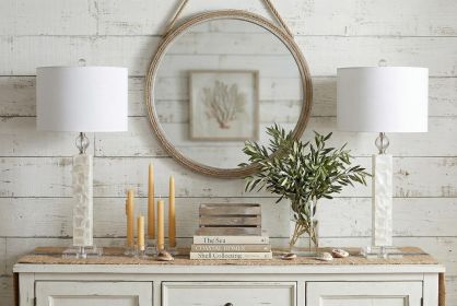 Set of Two 32" Clear Novelty Table Lamps With Drum Shades