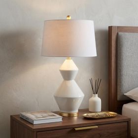 29" White And Gold Novelty Bedside Lamp With Drum Shade