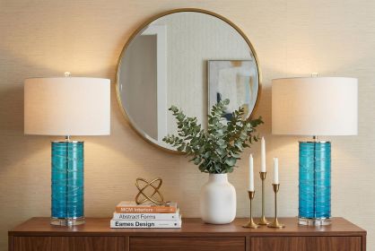 Set of Two 28" Turquoise And Clear Novelty Table Lamps With Drum Shades