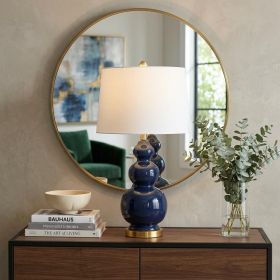 28" Navy Blue And Gold Novelty Table Lamp With Empire Shade
