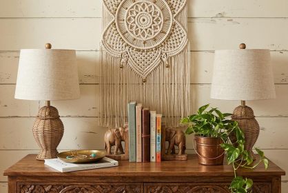 Set of Two 21" Light Brown Urn Table Lamps With Empire Shades