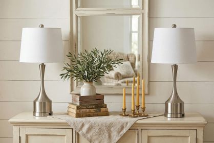 Set of Two 26" Nickel Novelty Table Lamps With Empire Shades