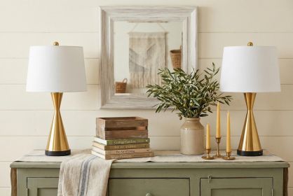 Set of Two 26" Black Novelty Table Lamps With Empire Shades