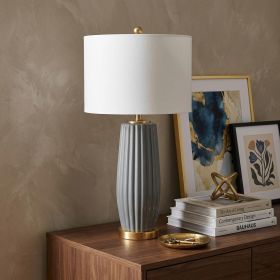 29" Dark Gray And Gold Table Lamp With Drum Shade