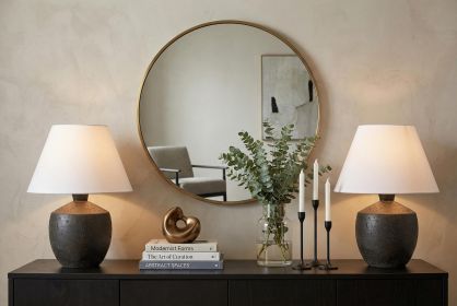 Set of Two 18" Black Urn Table Lamps With Empire Shades