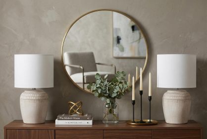 Set of Two 17" Clear Gourd Table Lamps With Drum Shades