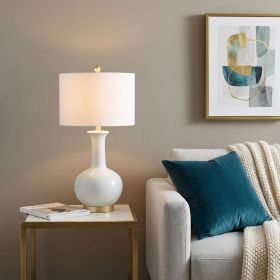 27" White And Gold Novelty Table Lamp With Drum Shade