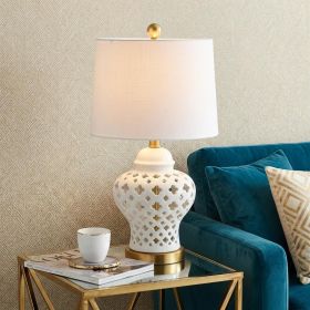 21" White And Gold Urn Table Lamp With Drum Shade