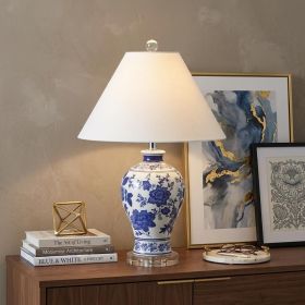 22" Navy Blue Gold And White Urn Table Lamp With Empire Shade