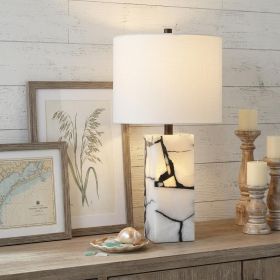 24" Black And White Table Lamp With Drum Shade