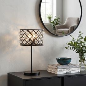 23" Antiqued Bronze Geometric Table Lamp With Drum Shade
