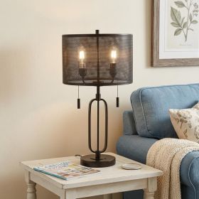 27" Antiqued Bronze Novelty Table Lamp With Drum Shade