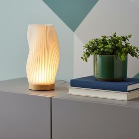 9" Beige And Natural Wavy Geometric Battery Operated Table Lamp